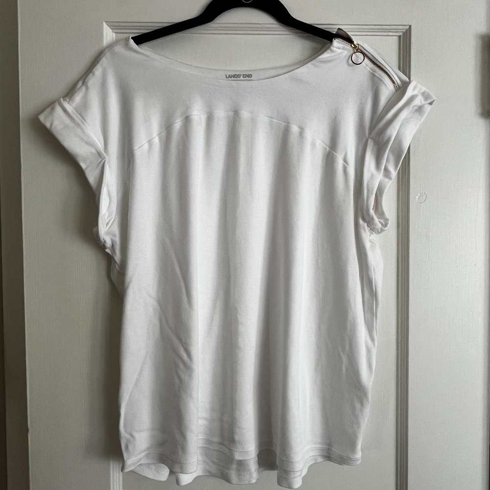 Lands End Zipper Tee with Cap Sleeves